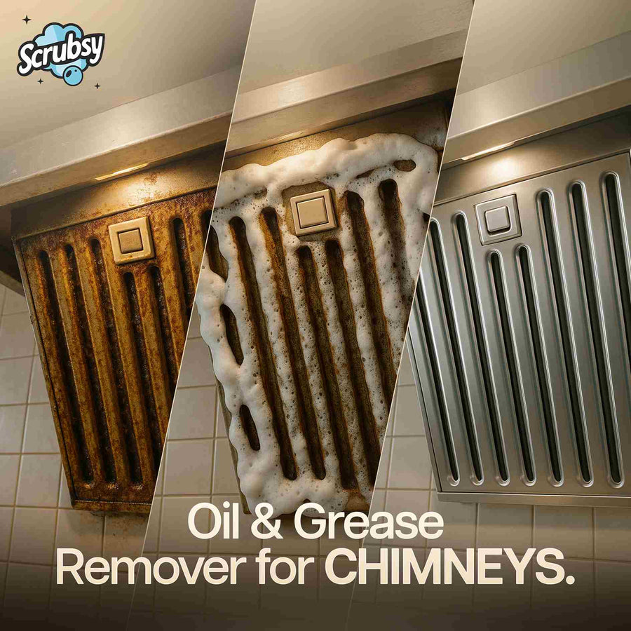 A greasy chimney filter, the foam on it, and the clean filter